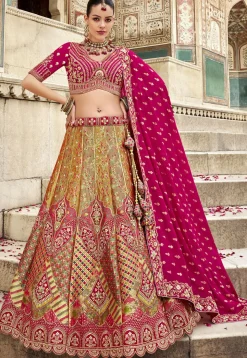 Woven Art Silk Lehenga in Multicolor