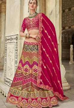 Woven Art Silk Lehenga in Multicolor