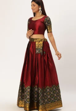 Woven Art Silk Lehenga in Maroon