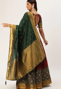 Woven Art Silk Lehenga in Maroon