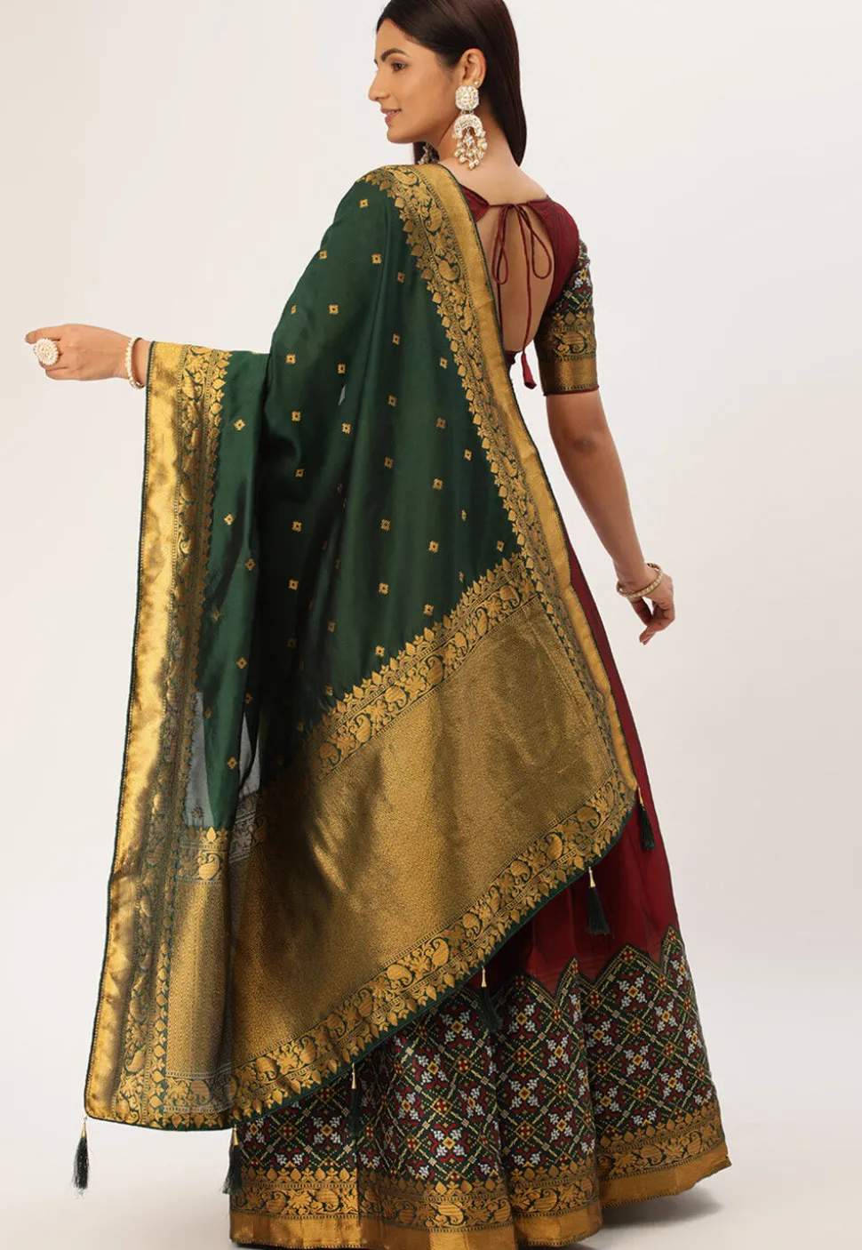 Woven Art Silk Lehenga in Maroon