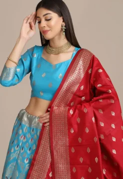 Woven Art Silk Lehenga in Sky Blue