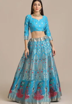 Woven Art Silk Lehenga in Sky Blue