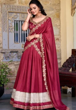 Woven Art Silk Lehenga in Maroon