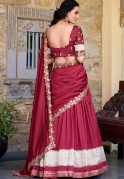 Woven Art Silk Lehenga in Maroon