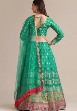 Woven Art Silk Lehenga in Sea Green
