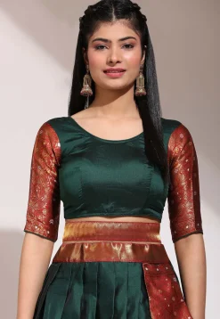 Woven Art Silk Lehenga in Dark Green
