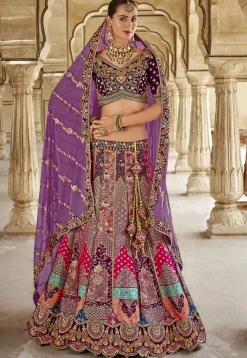 Woven Art Silk Lehenga in Multicolor