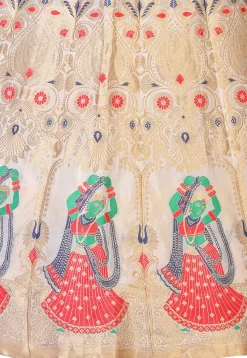 Woven Art Silk Lehenga in Off White