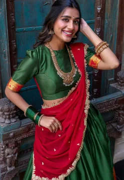 Woven Art Silk Lehenga in Green