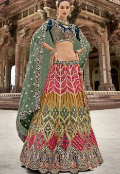 Woven Art Silk Lehenga in Multicolor