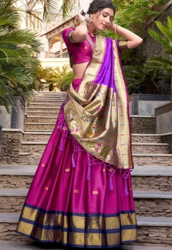 Woven Art Silk Lehenga in Magenta