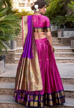 Woven Art Silk Lehenga in Magenta