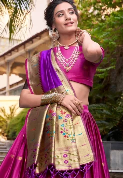 Woven Art Silk Lehenga in Magenta