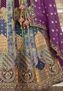 Woven Art Silk Lehenga in Multicolor