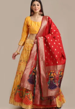 Woven Art Silk Lehenga in Yellow