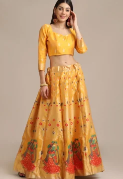 Woven Art Silk Lehenga in Yellow