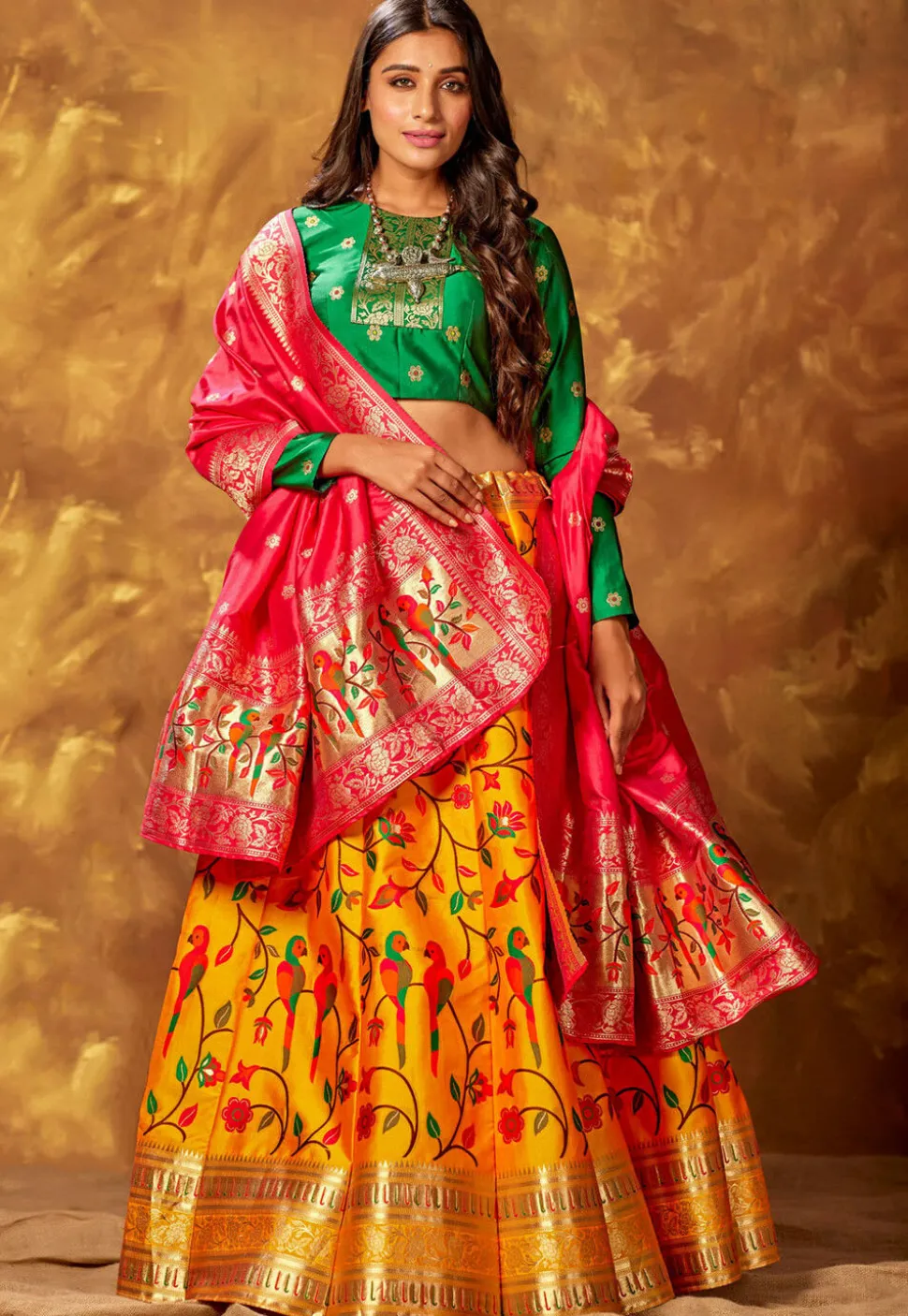 Woven Art Silk Lehenga in Mustard