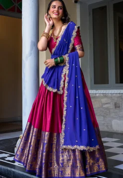 Woven Art Silk Lehenga in Pink