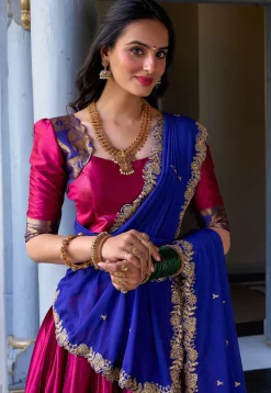 Woven Art Silk Lehenga in Pink