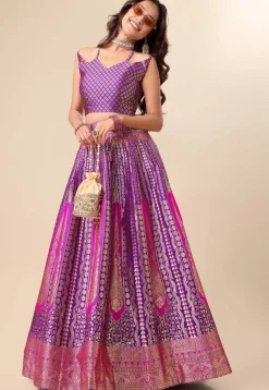 Woven Art Silk Lehenga in Purple
