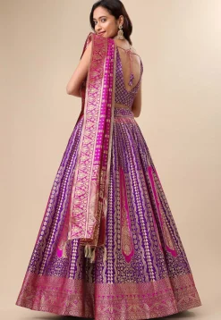Woven Art Silk Lehenga in Purple