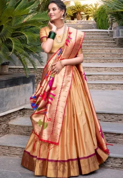 Woven Art Silk Lehenga in Beige
