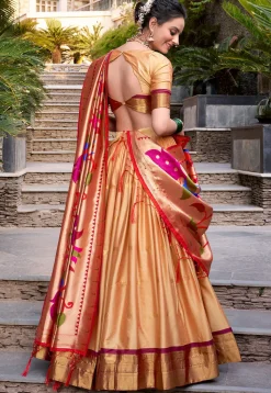 Woven Art Silk Lehenga in Beige