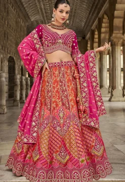 Woven Art Silk Lehenga in Multicolor