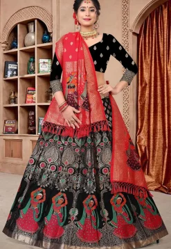 Woven Art Silk Lehenga in Black