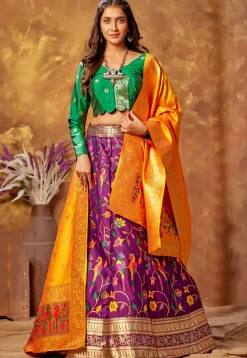 Woven Art Silk Lehenga in Purple