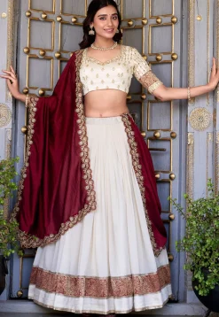 Woven Art Silk Lehenga in Off White