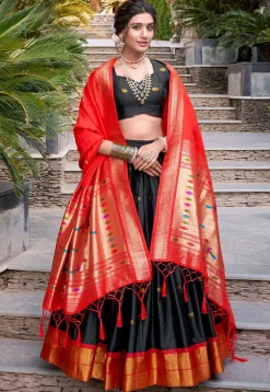Woven Art Silk Lehenga in Black