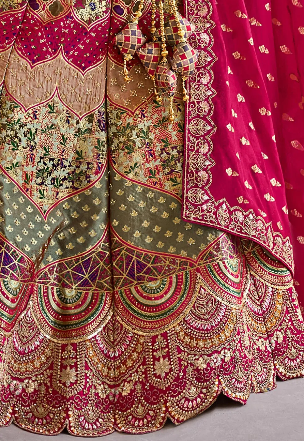 Woven Art Silk Lehenga in Multicolor