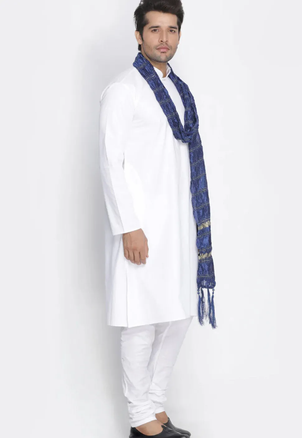 Woven Art Silk Men Stole in Navy Blue