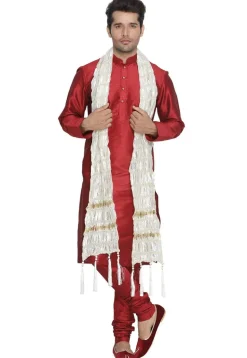 Woven Art Silk Men Stole in Off White