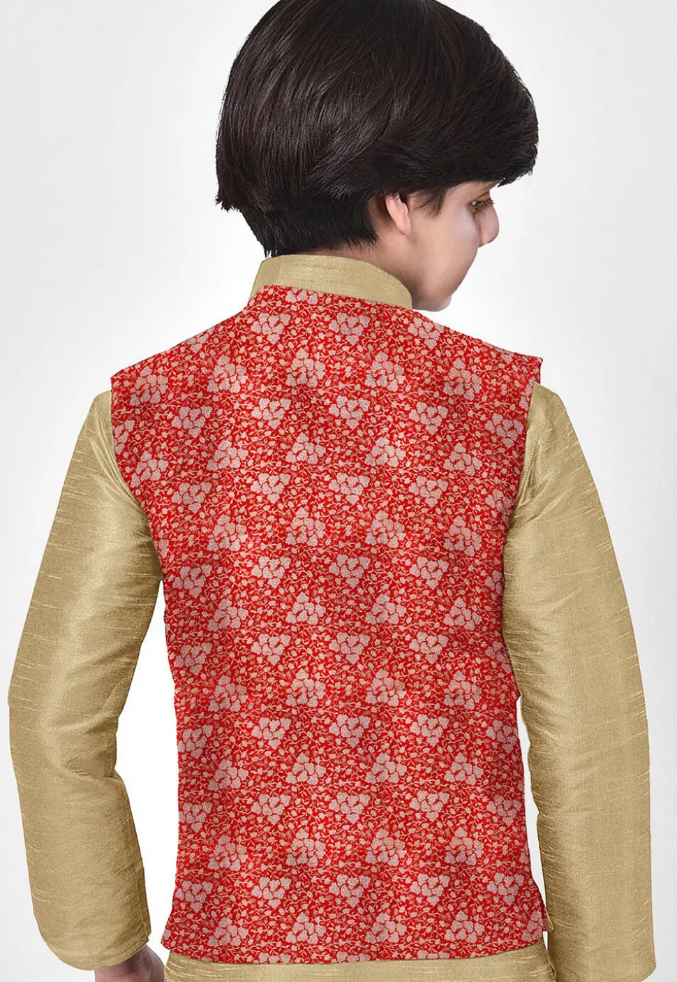 Woven Art Silk Nehru Jacket in Red