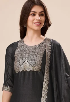 Woven Art Silk Pakistani Suit in Grey