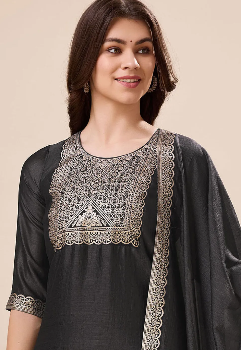 Woven Art Silk Pakistani Suit in Grey