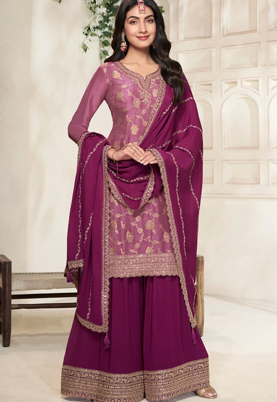 Woven Art Silk Pakistani Suit in Purple