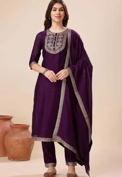 Woven Art Silk Pakistani Suit in Purple