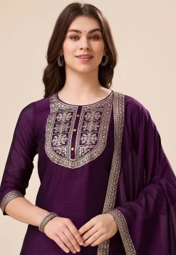 Woven Art Silk Pakistani Suit in Purple