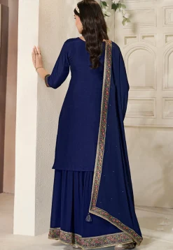 Woven Art Silk Pakistani Suit in Navy Blue