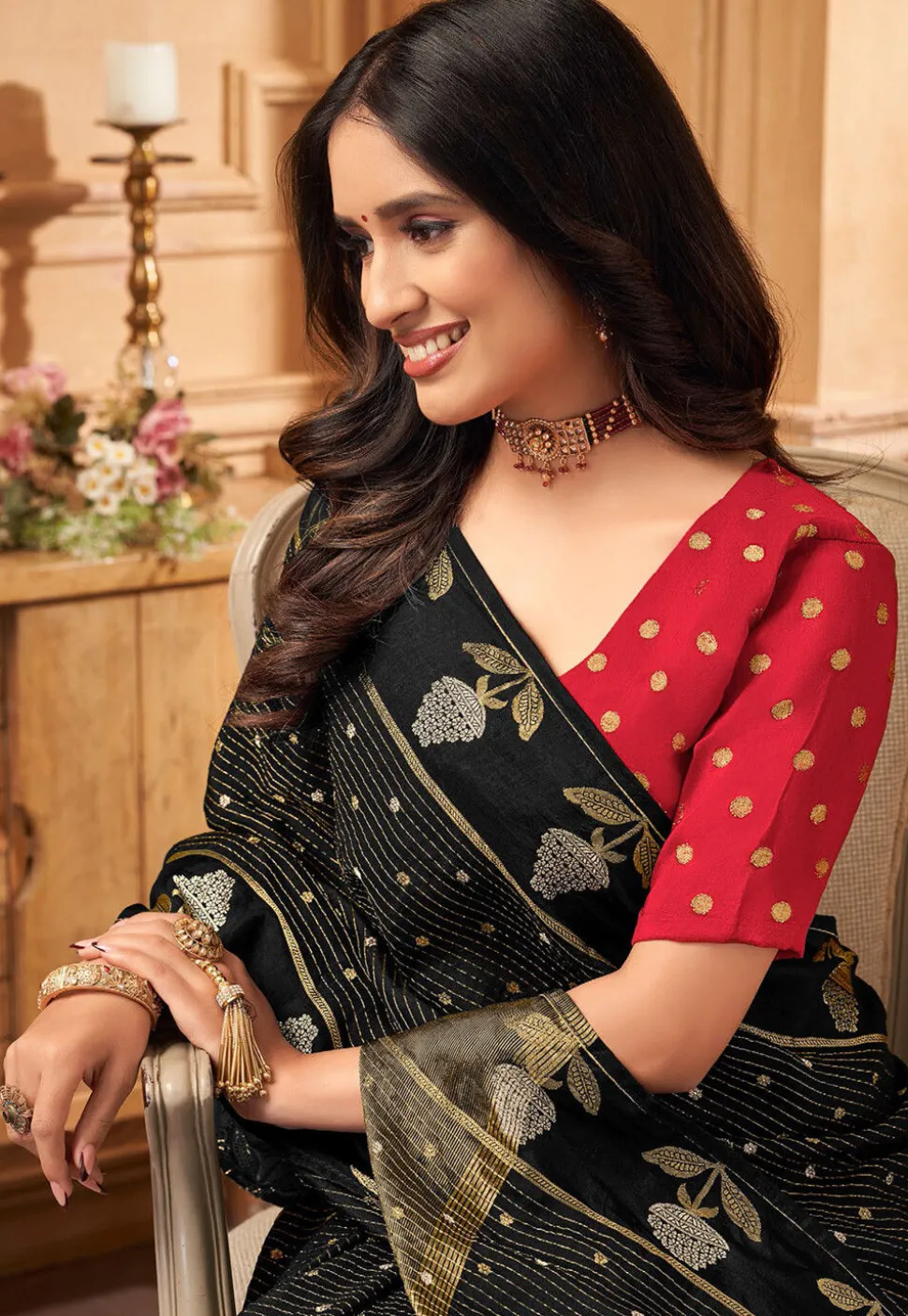 Woven Art Silk Saree in Black