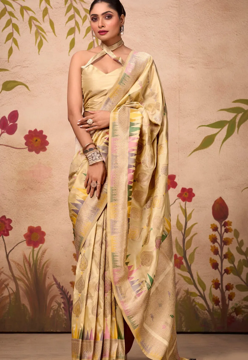 Woven Art Silk Saree in Beige