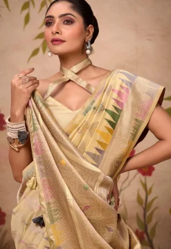 Woven Art Silk Saree in Beige