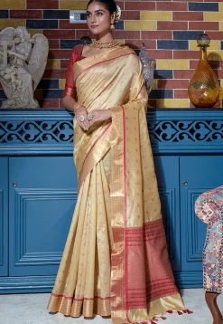 Woven Art Silk Saree in Beige