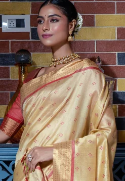 Woven Art Silk Saree in Beige