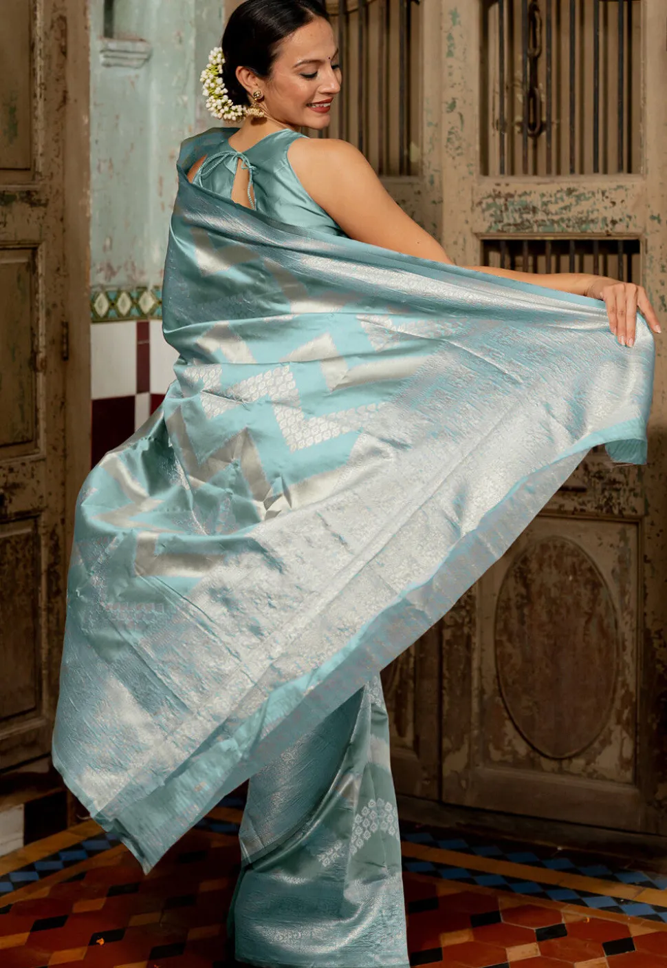 Woven Art Silk Saree in Blue