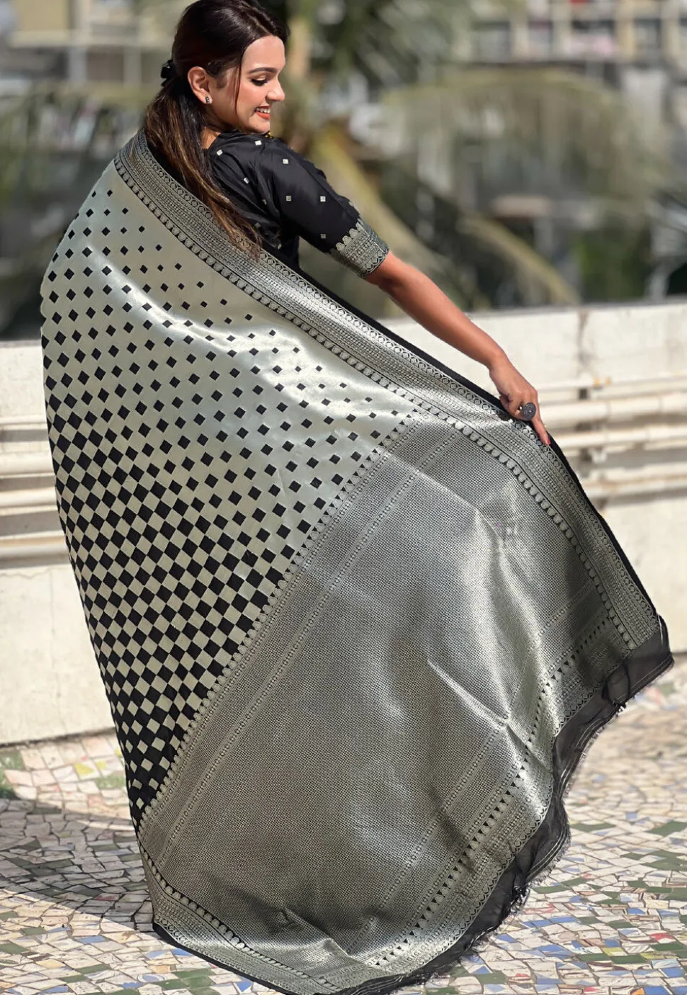 Woven Art Silk Saree in Black